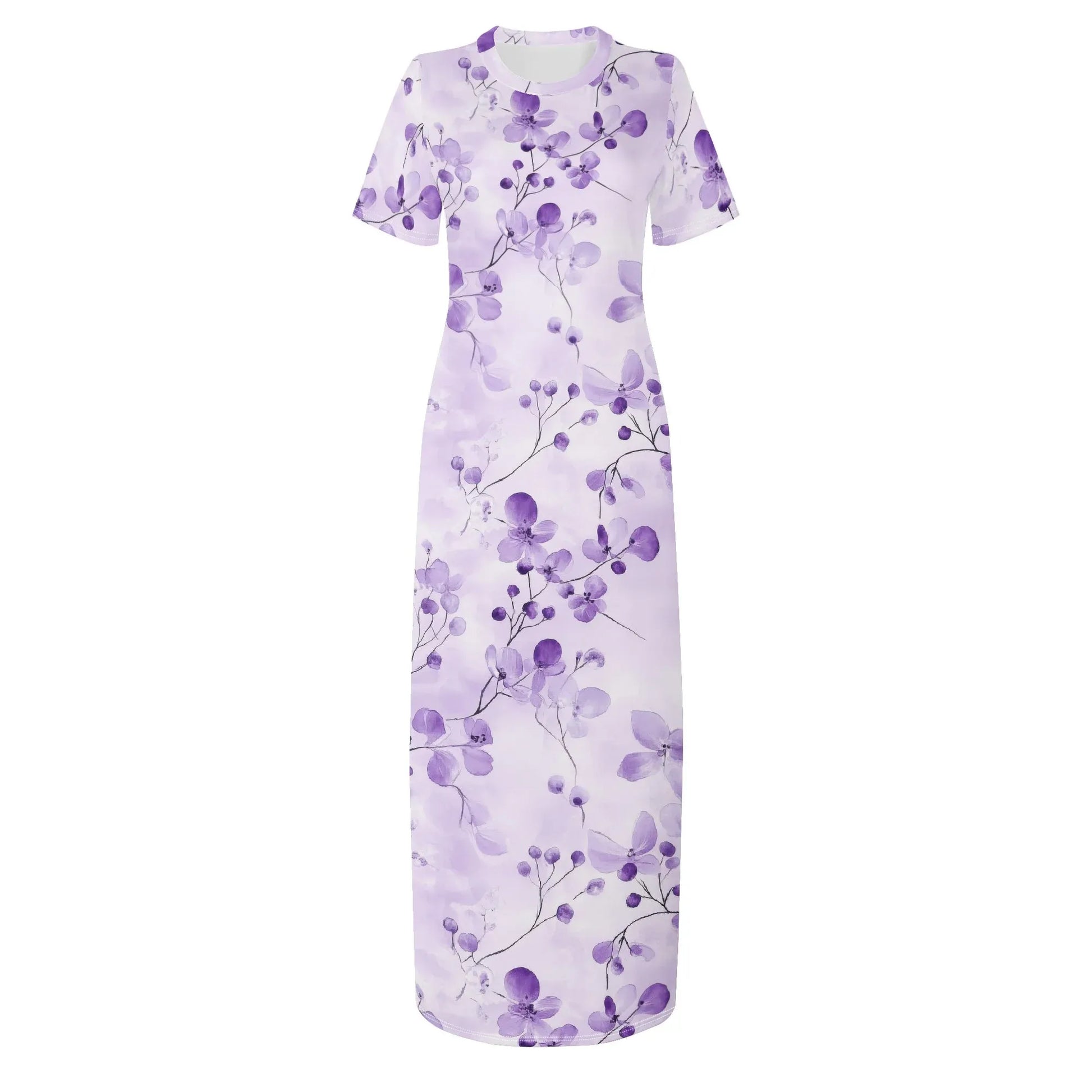 lilac-flowers-v1-short-sleeve-long-dress-long-dress-jlr-design-3 - JLR Design