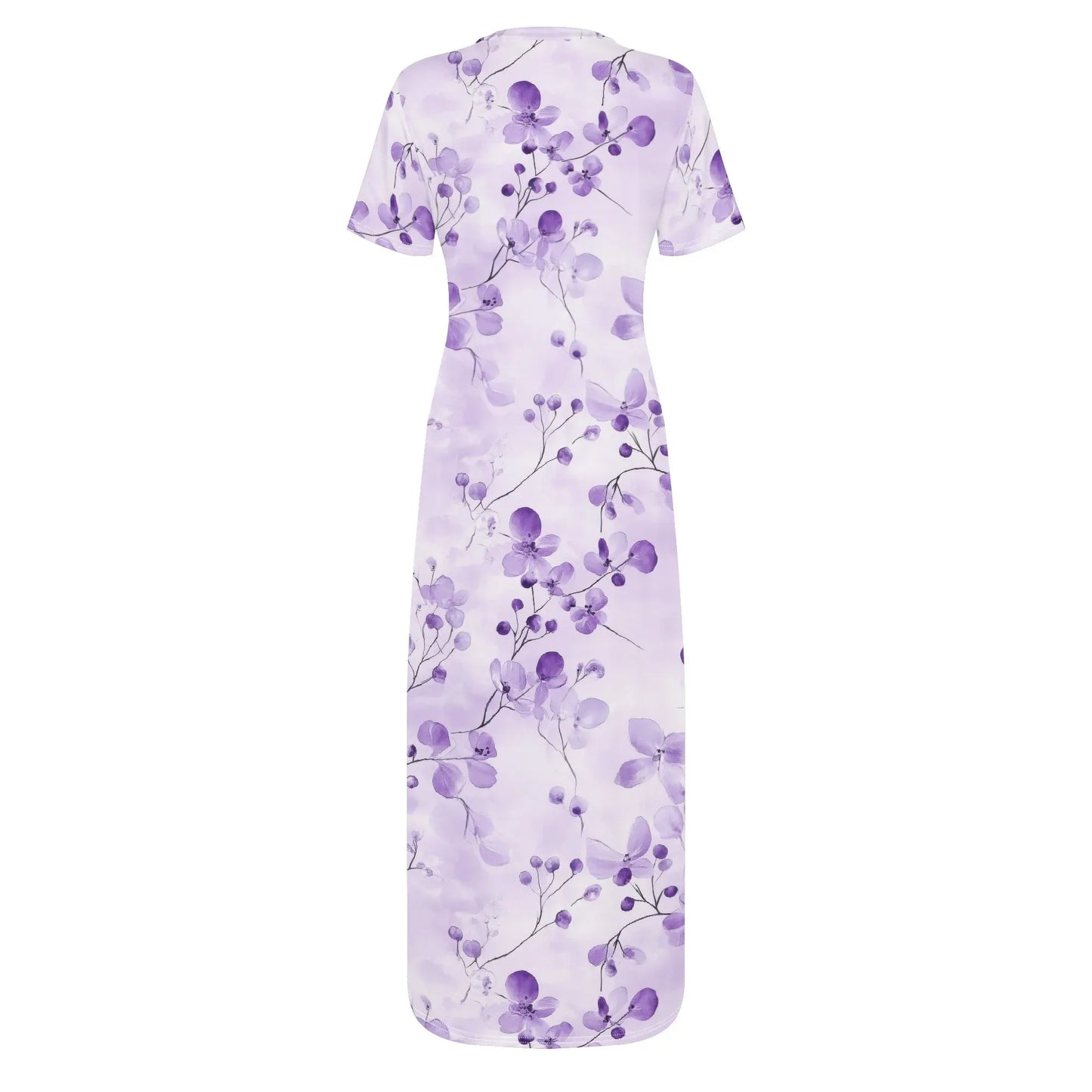 lilac-flowers-v1-short-sleeve-long-dress-long-dress-jlr-design-4 - JLR Design