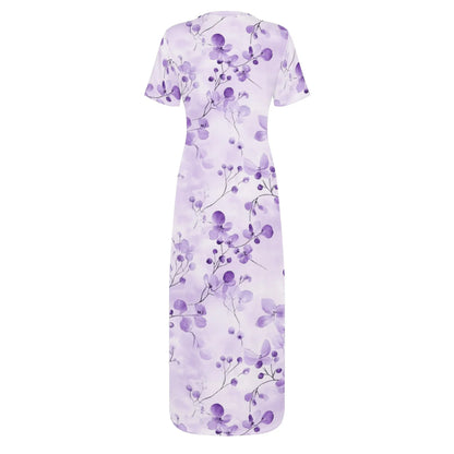 lilac-flowers-v1-short-sleeve-long-dress-long-dress-jlr-design-4 - JLR Design