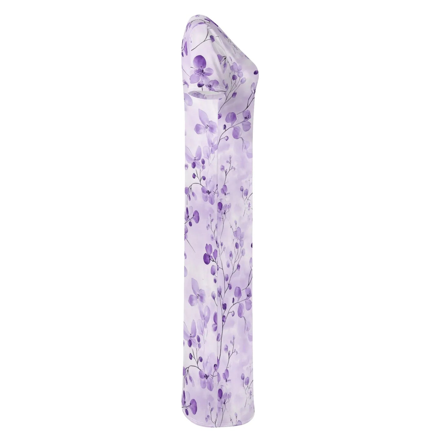 lilac-flowers-v1-short-sleeve-long-dress-long-dress-jlr-design-5 - JLR Design