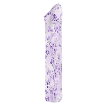 lilac-flowers-v1-short-sleeve-long-dress-long-dress-jlr-design-6 - JLR Design