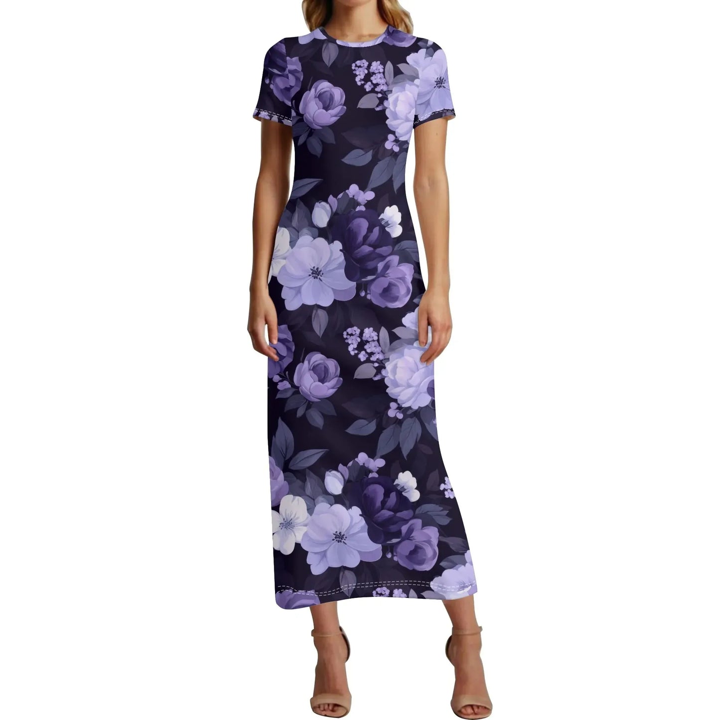 lilac-flowers-v2-short-sleeve-long-dress-long-dress-jlr-design-1 - JLR Design