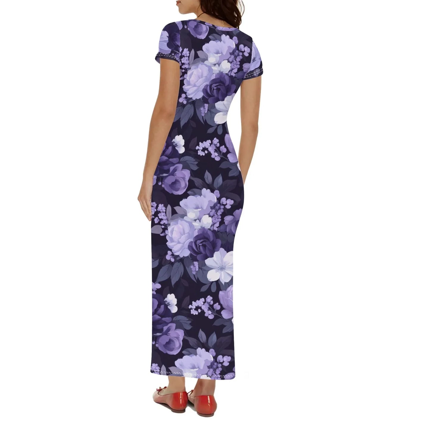 lilac-flowers-v2-short-sleeve-long-dress-long-dress-jlr-design-2 - JLR Design