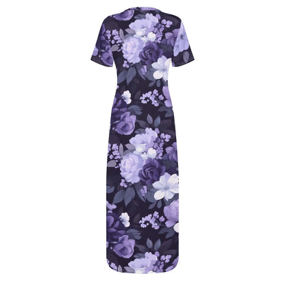 lilac-flowers-v2-short-sleeve-long-dress-long-dress-jlr-design-4 - JLR Design