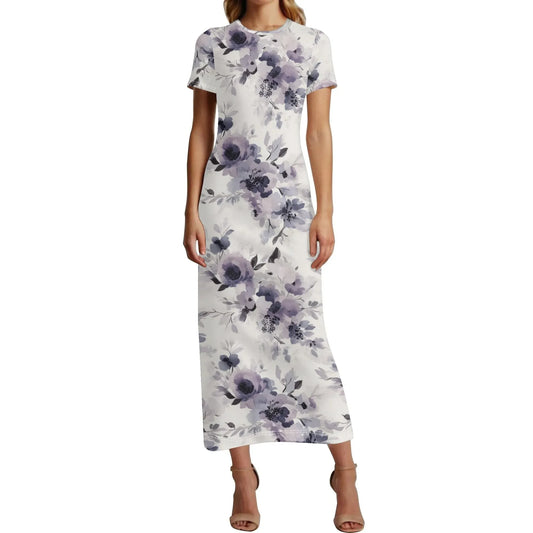lilac-flowers-v3-short-sleeve-long-dress-long-dress-jlr-design-1 - JLR Design
