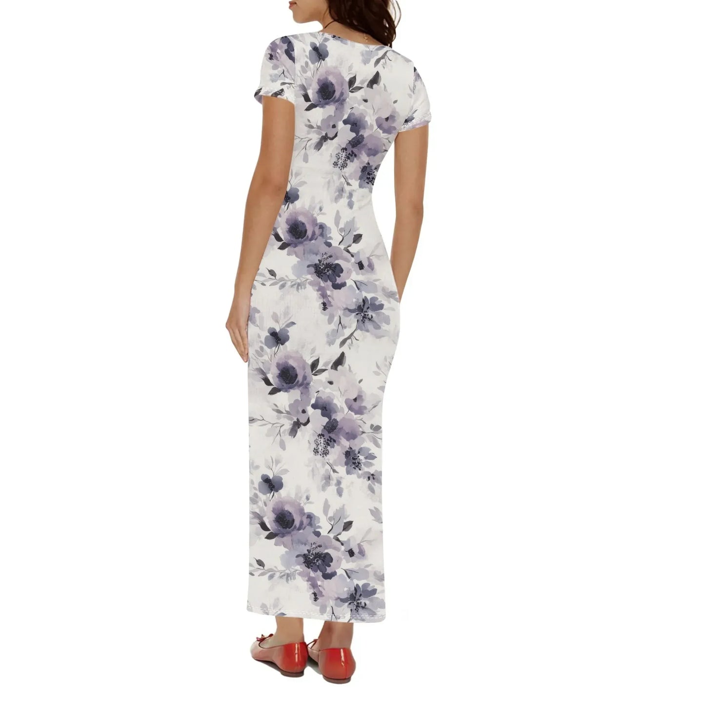 lilac-flowers-v3-short-sleeve-long-dress-long-dress-jlr-design-2 - JLR Design