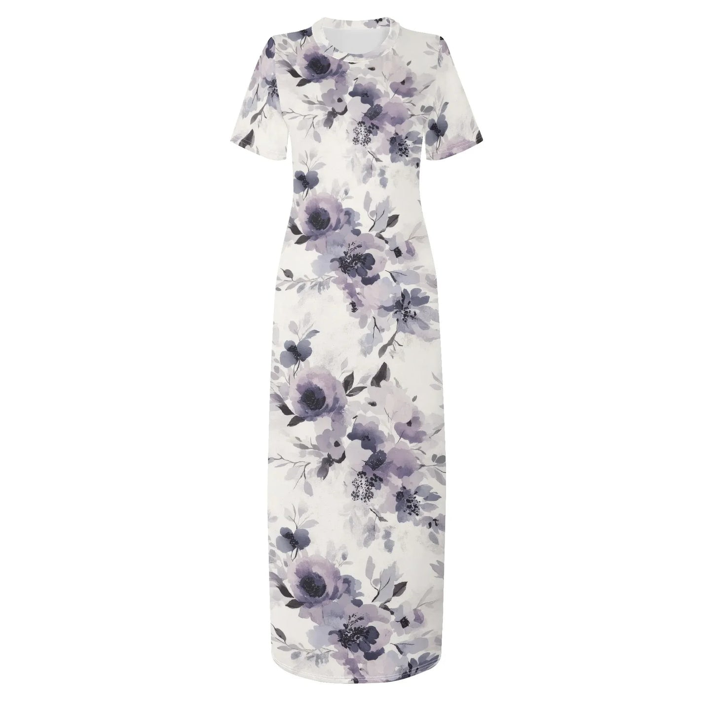 lilac-flowers-v3-short-sleeve-long-dress-long-dress-jlr-design-3 - JLR Design