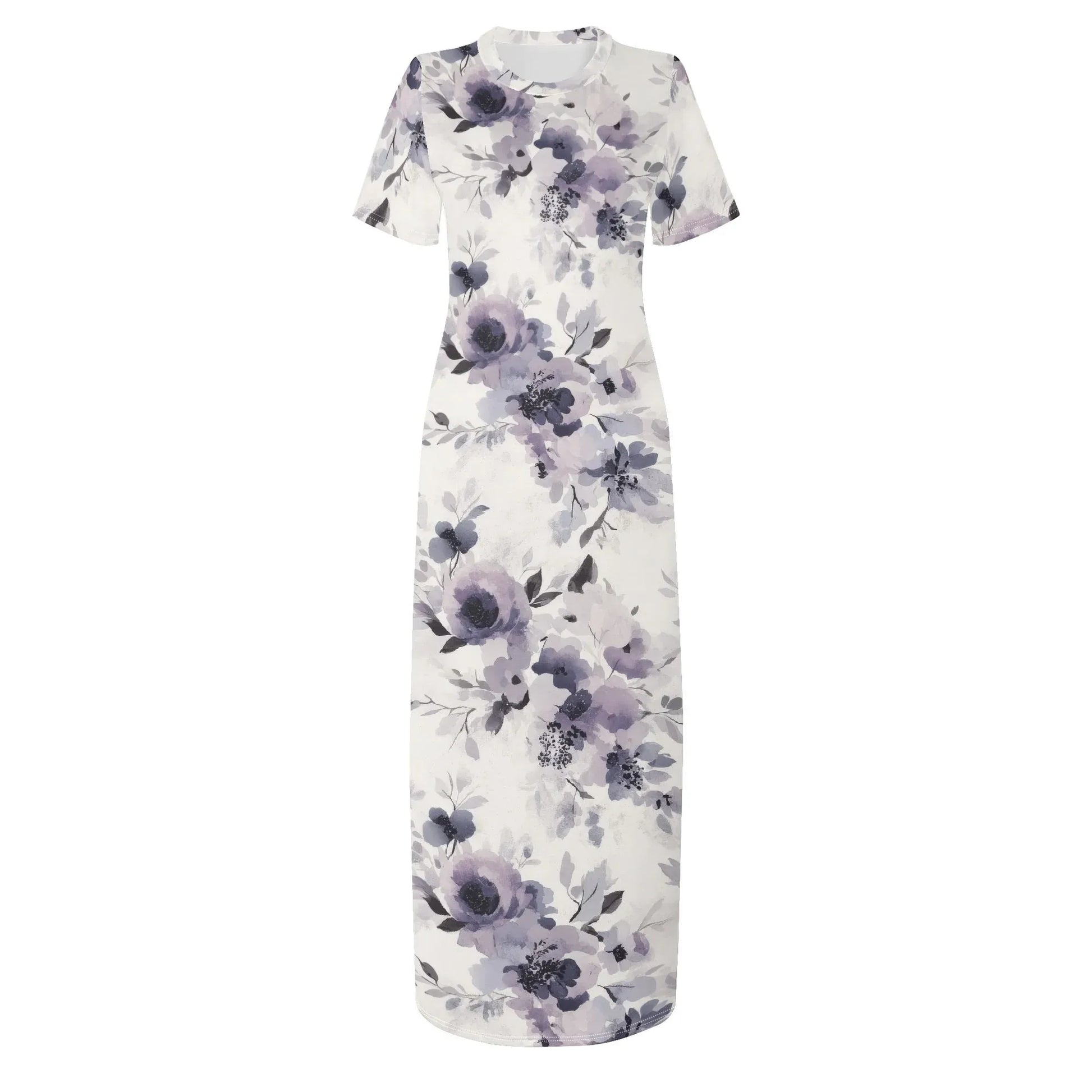 lilac-flowers-v3-short-sleeve-long-dress-long-dress-jlr-design-3 - JLR Design