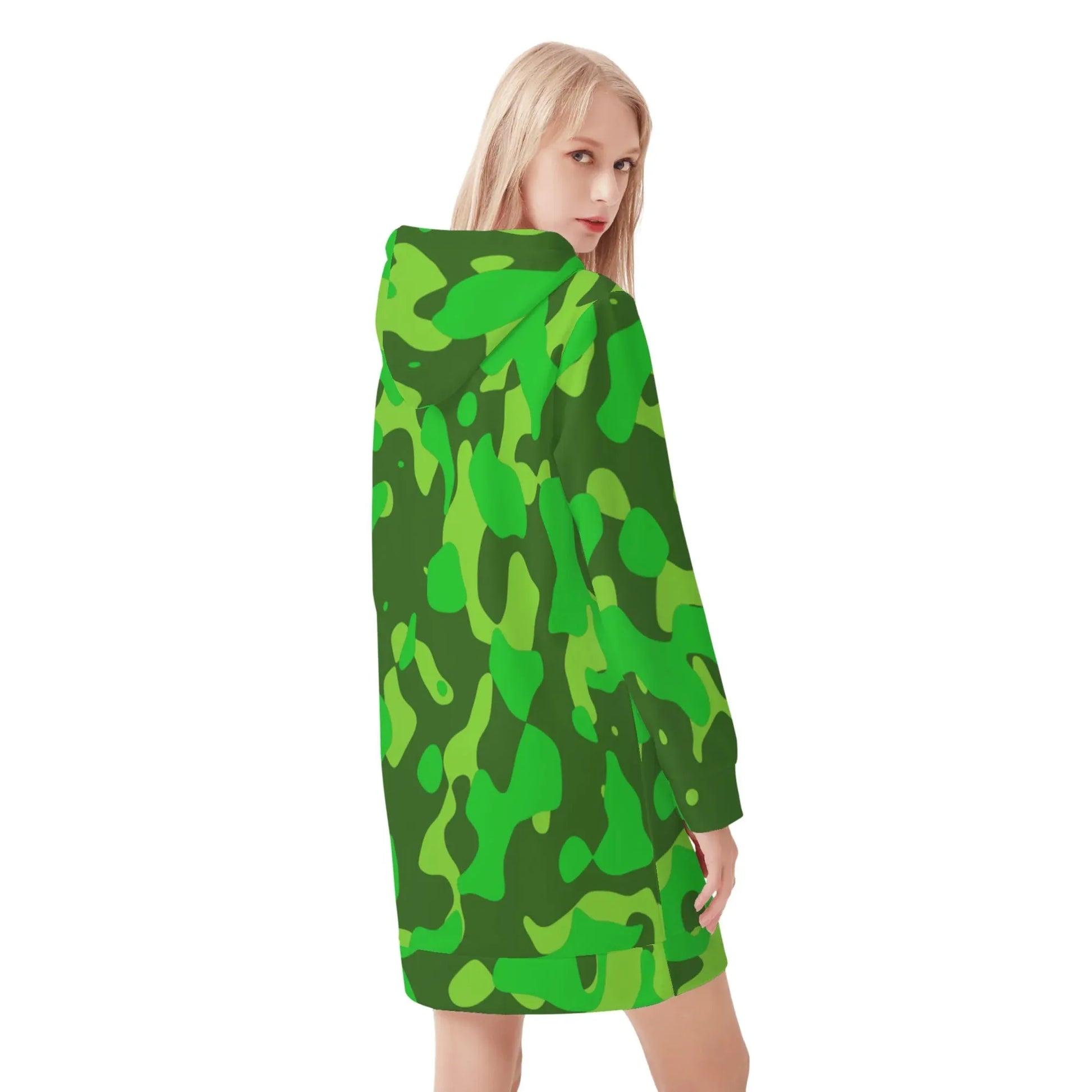 lime-green-camouflage-damen-hoodiekleid-warmes-velvet-kapuzenkleid-aus-weichem-samt-fleece-hoodiekleid-jlr-design-2 - JLR Design