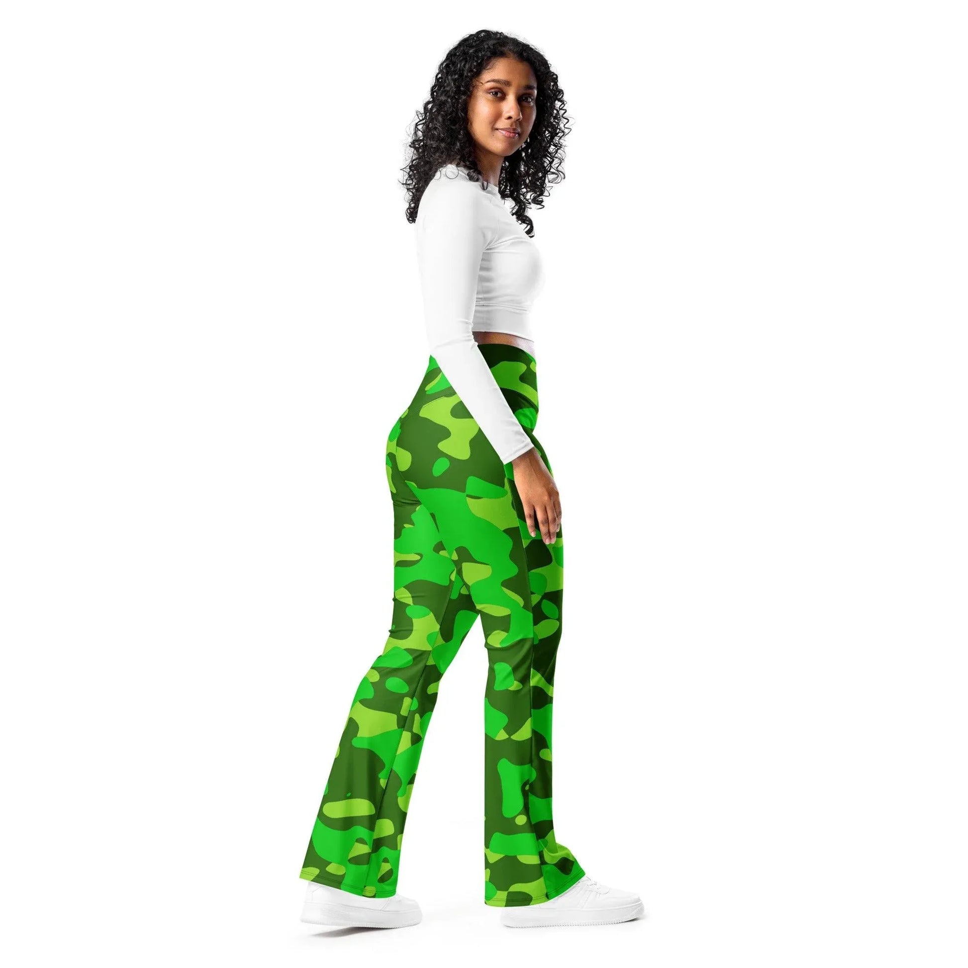lime-green-camouflage-high-waist-flare-leggings-flare-leggings-jlr-design-2 - JLR Design
