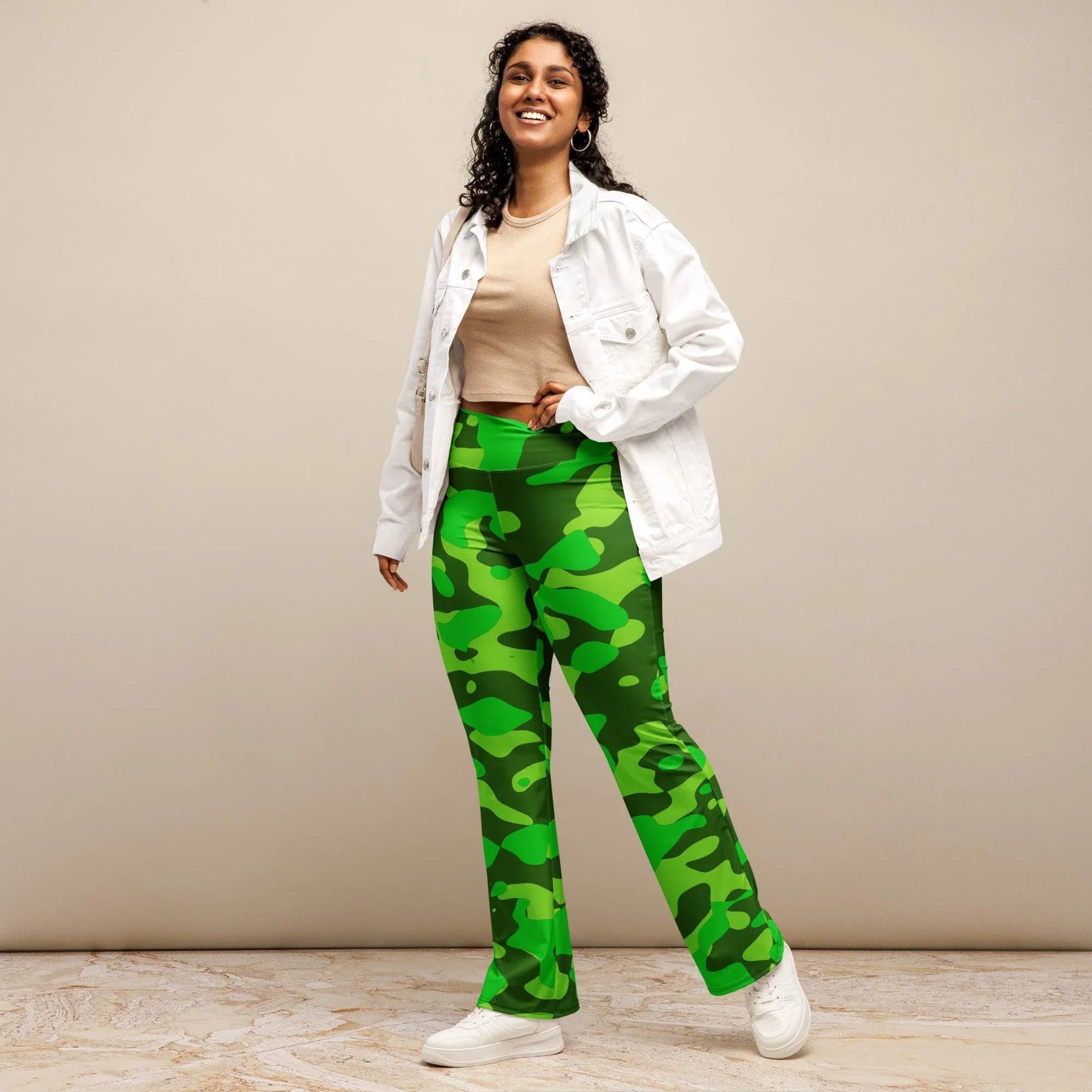 lime-green-camouflage-high-waist-flare-leggings-flare-leggings-jlr-design-3 - JLR Design