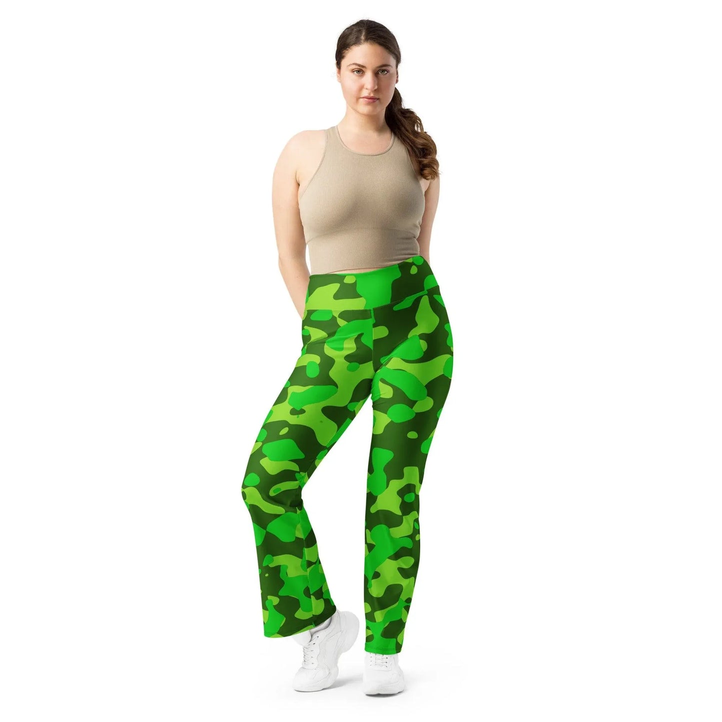 lime-green-camouflage-high-waist-flare-leggings-flare-leggings-jlr-design-4 - JLR Design