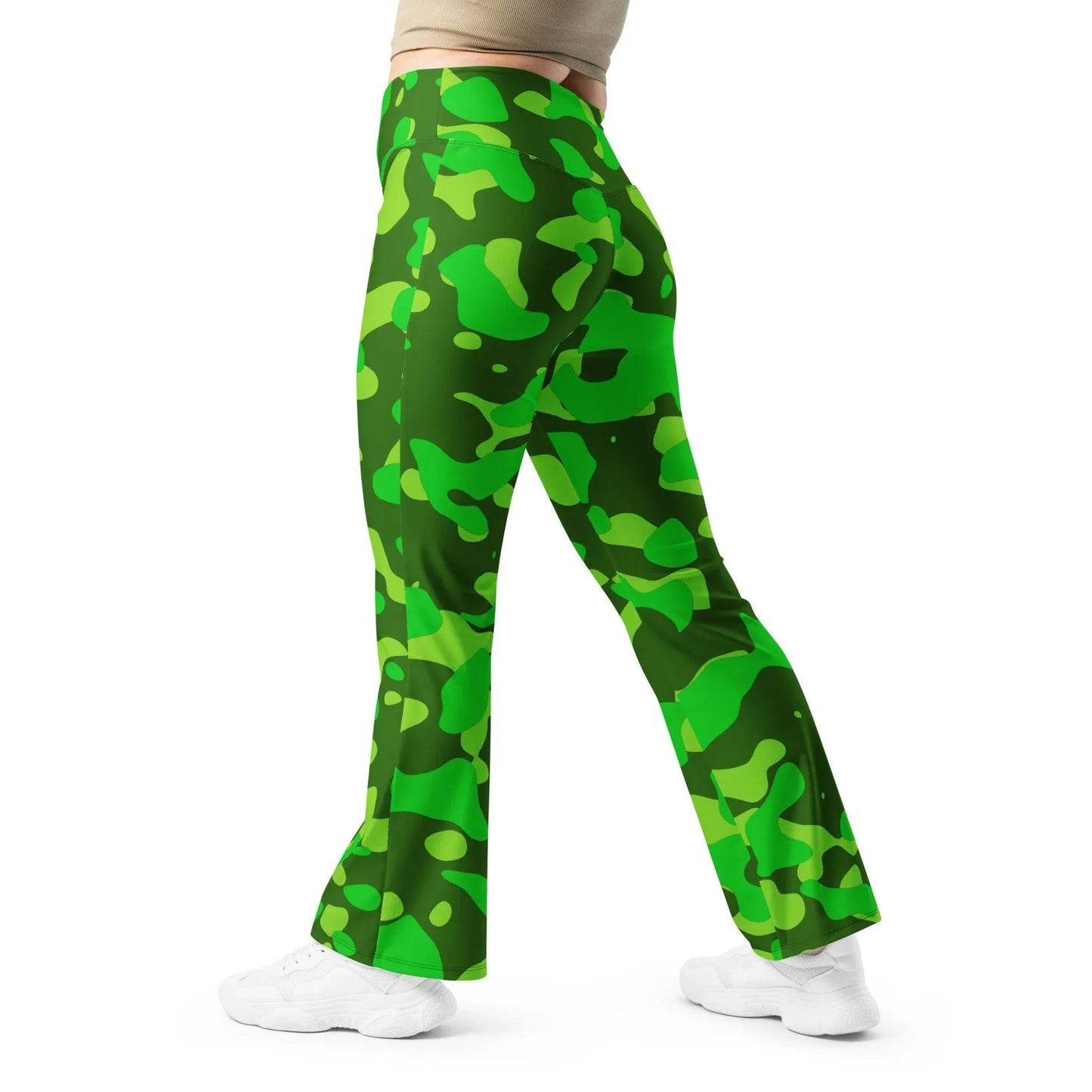 lime-green-camouflage-high-waist-flare-leggings-flare-leggings-jlr-design-5 - JLR Design