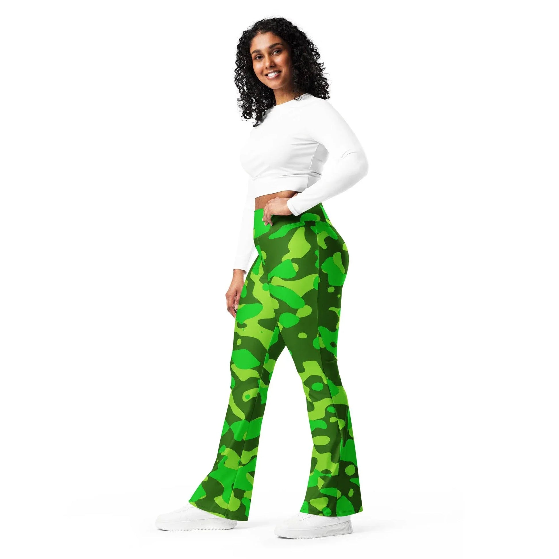 lime-green-camouflage-high-waist-flare-leggings-flare-leggings-jlr-design-7 - JLR Design