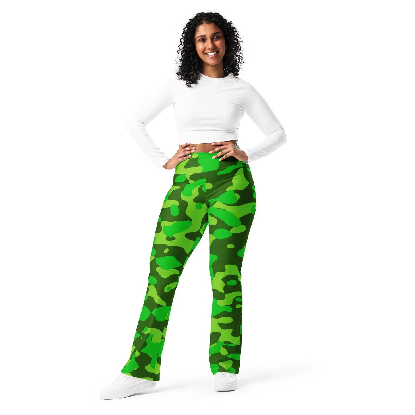 lime-green-camouflage-high-waist-flare-leggings-flare-leggings-jlr-design-9 - JLR Design