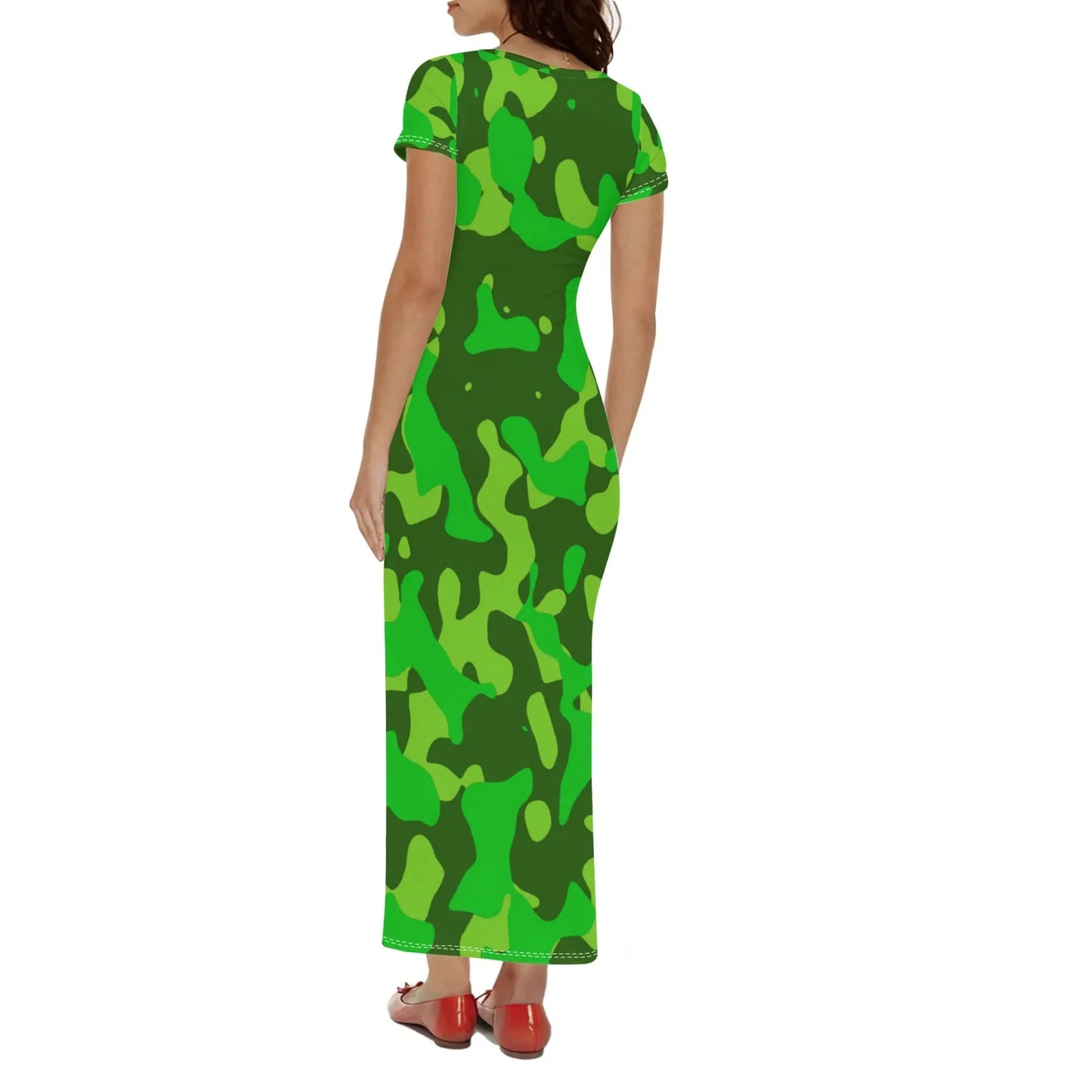 lime-green-camouflage-short-sleeve-long-dress-long-dress-jlr-design-2 - JLR Design