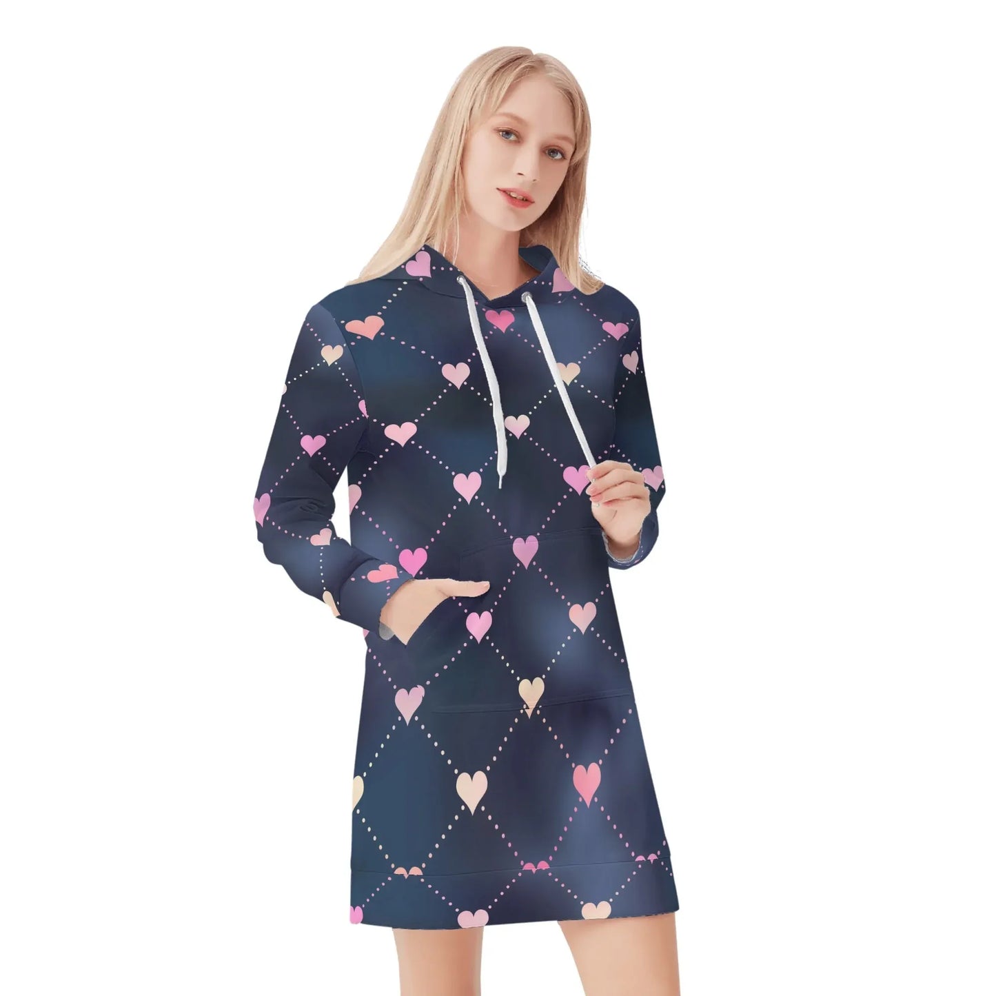 lined-hearts-damen-hoodiekleid-warmes-velvet-kapuzenkleid-aus-weichem-samt-fleece-hoodiekleid-jlr-design-1 - JLR Design
