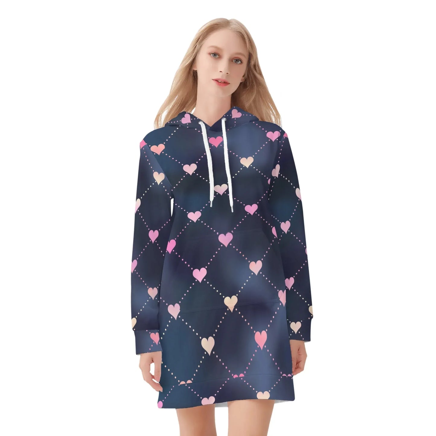 lined-hearts-damen-hoodiekleid-warmes-velvet-kapuzenkleid-aus-weichem-samt-fleece-hoodiekleid-jlr-design-3 - JLR Design
