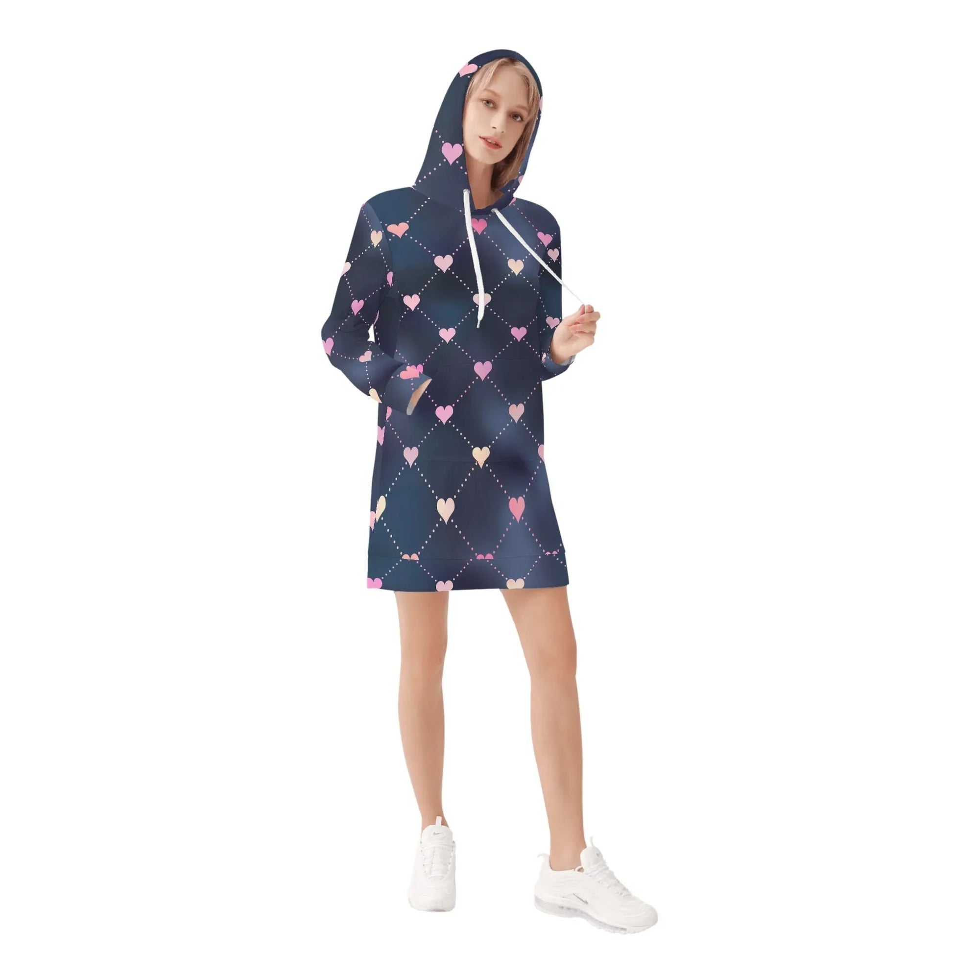 lined-hearts-damen-hoodiekleid-warmes-velvet-kapuzenkleid-aus-weichem-samt-fleece-hoodiekleid-jlr-design-4 - JLR Design