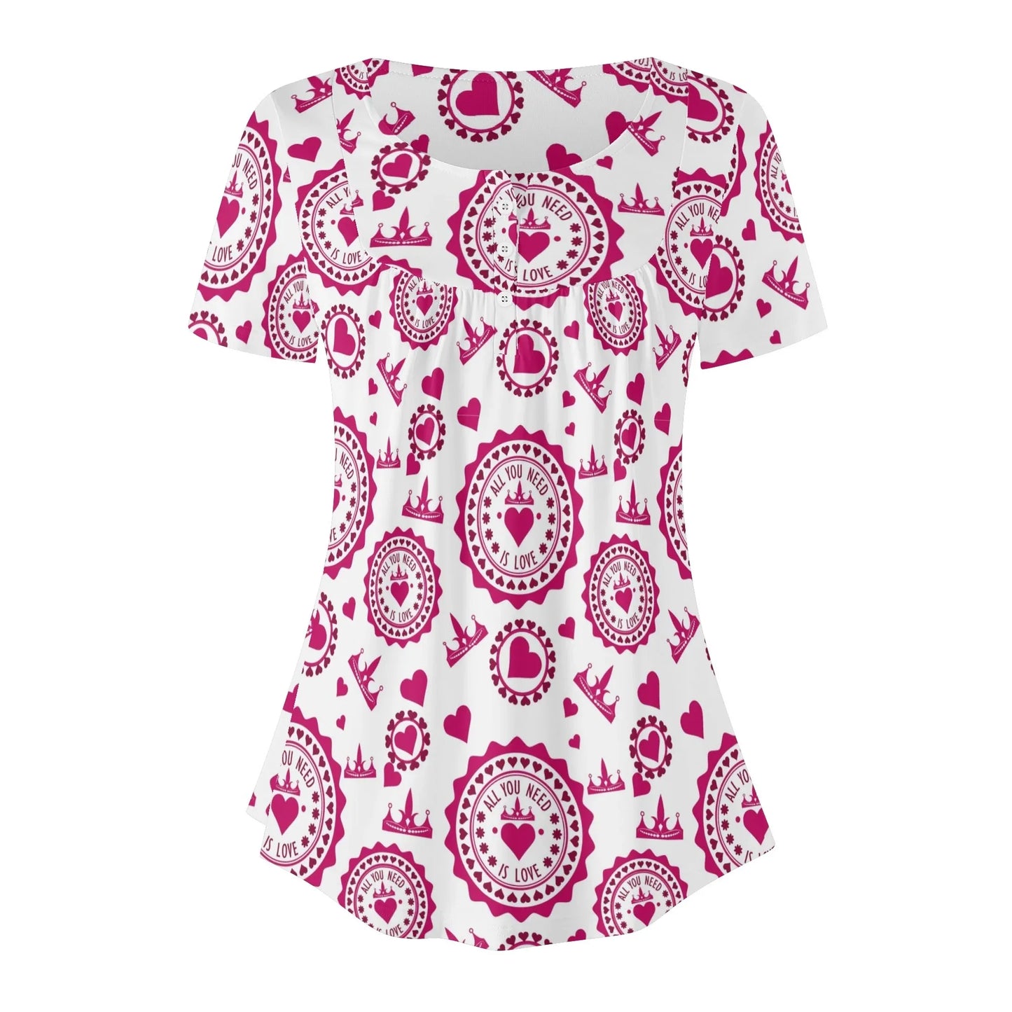 lockere-bluse-mit-u-ausschnitt-und-kurzen-armeln-fur-damen-all-you-need-is-love-bluse-jlr-design-3 - JLR Design