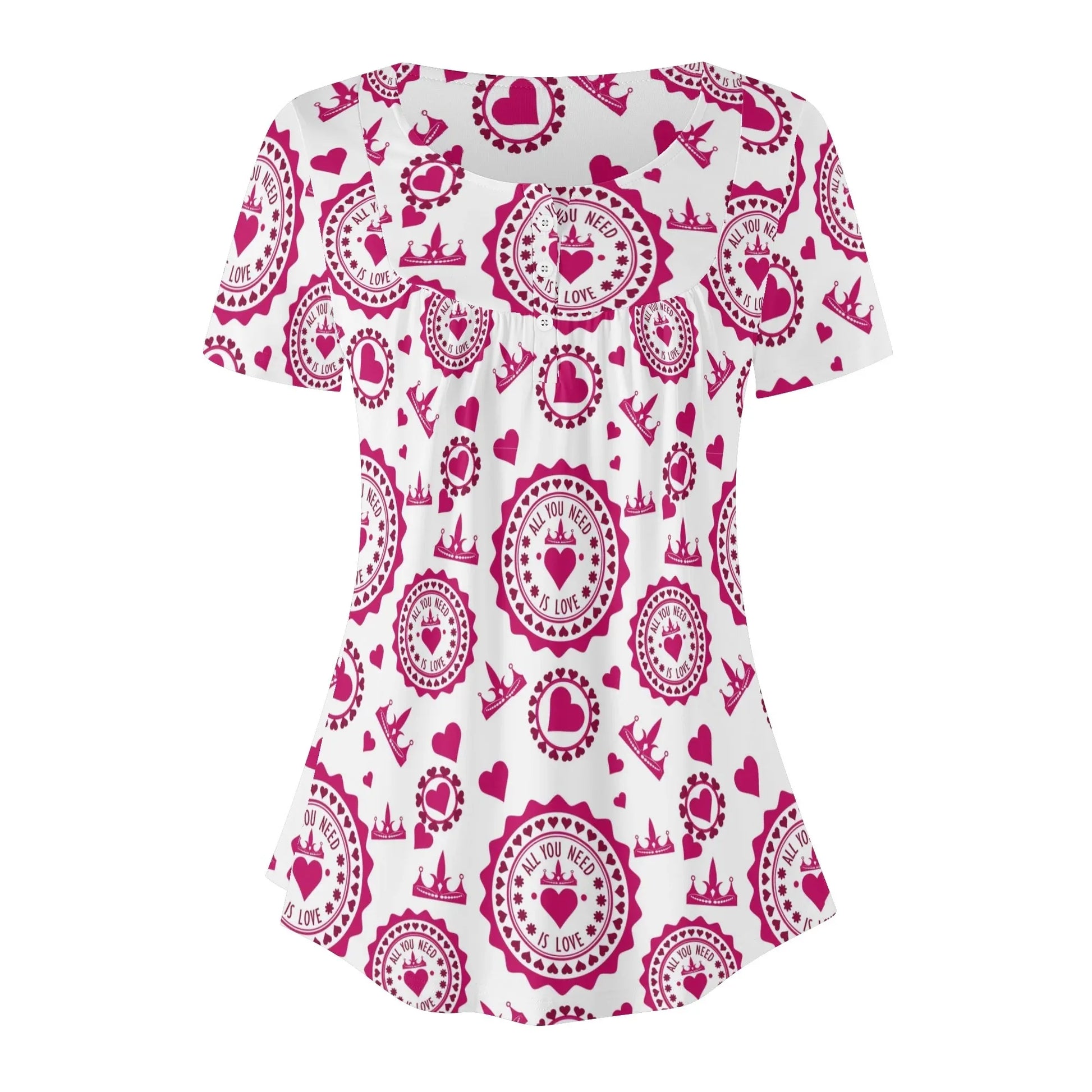lockere-bluse-mit-u-ausschnitt-und-kurzen-armeln-fur-damen-all-you-need-is-love-bluse-jlr-design-3 - JLR Design