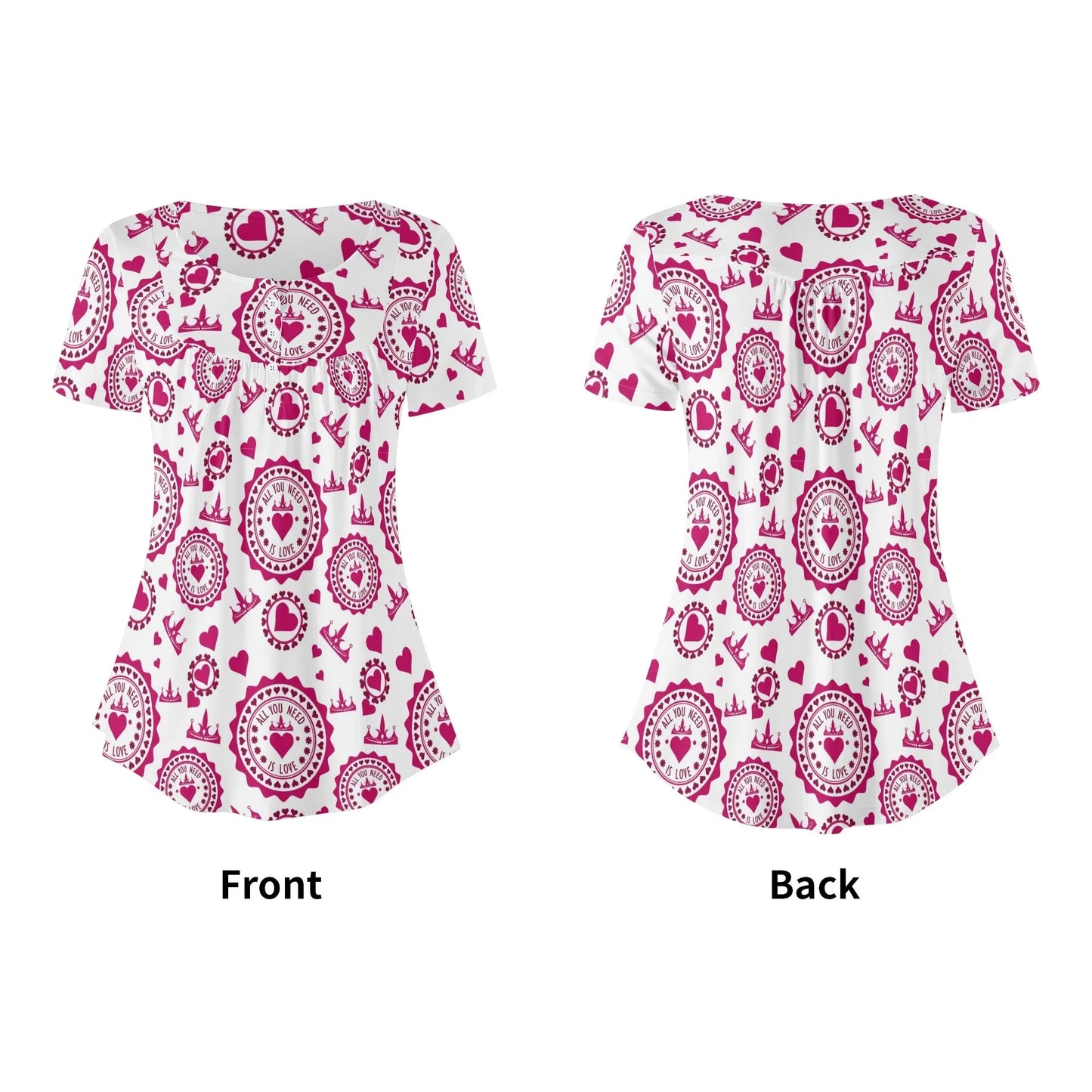lockere-bluse-mit-u-ausschnitt-und-kurzen-armeln-fur-damen-all-you-need-is-love-bluse-jlr-design-5 - JLR Design