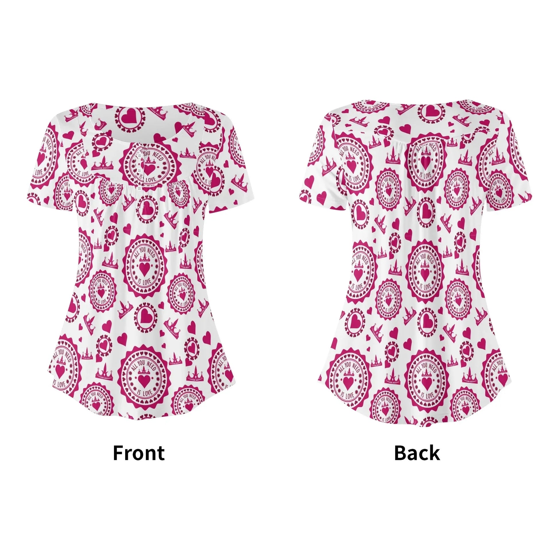 lockere-bluse-mit-u-ausschnitt-und-kurzen-armeln-fur-damen-all-you-need-is-love-bluse-jlr-design-5 - JLR Design
