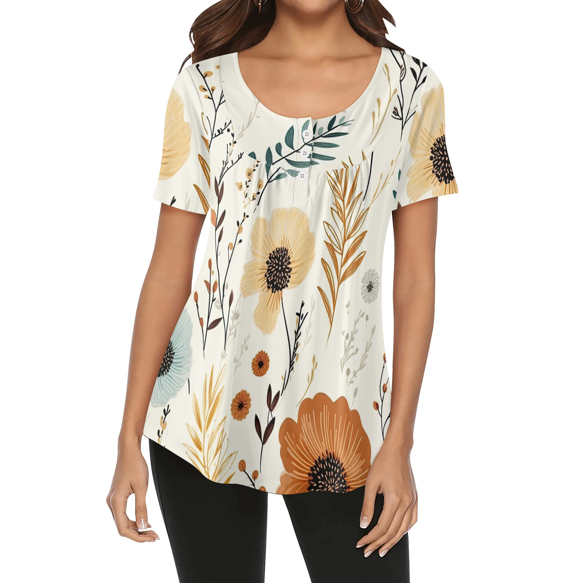lockere-bluse-mit-u-ausschnitt-und-kurzen-armeln-fur-damen-autumn-flowers-v2-jlr-design-jlr-design-de-1 - JLR Design