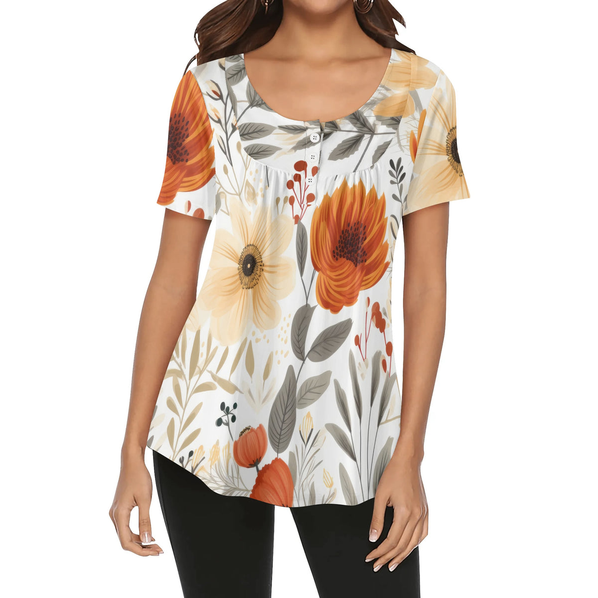 lockere-bluse-mit-u-ausschnitt-und-kurzen-armeln-fur-damen-autumn-flowers-v5-bluse-jlr-design-jlr-design-de-1 - JLR Design