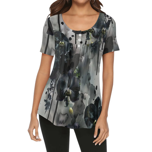 lockere-bluse-mit-u-ausschnitt-und-kurzen-armeln-fur-damen-black-orchid-bluse-jlr-design-1 - JLR Design