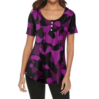 lockere-bluse-mit-u-ausschnitt-und-kurzen-armeln-fur-damen-black-pink-camouflage-bluse-jlr-design-1 - JLR Design