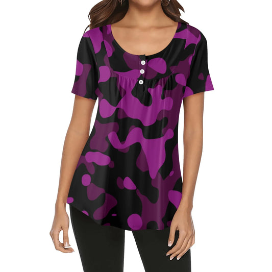lockere-bluse-mit-u-ausschnitt-und-kurzen-armeln-fur-damen-black-pink-camouflage-bluse-jlr-design-1 - JLR Design