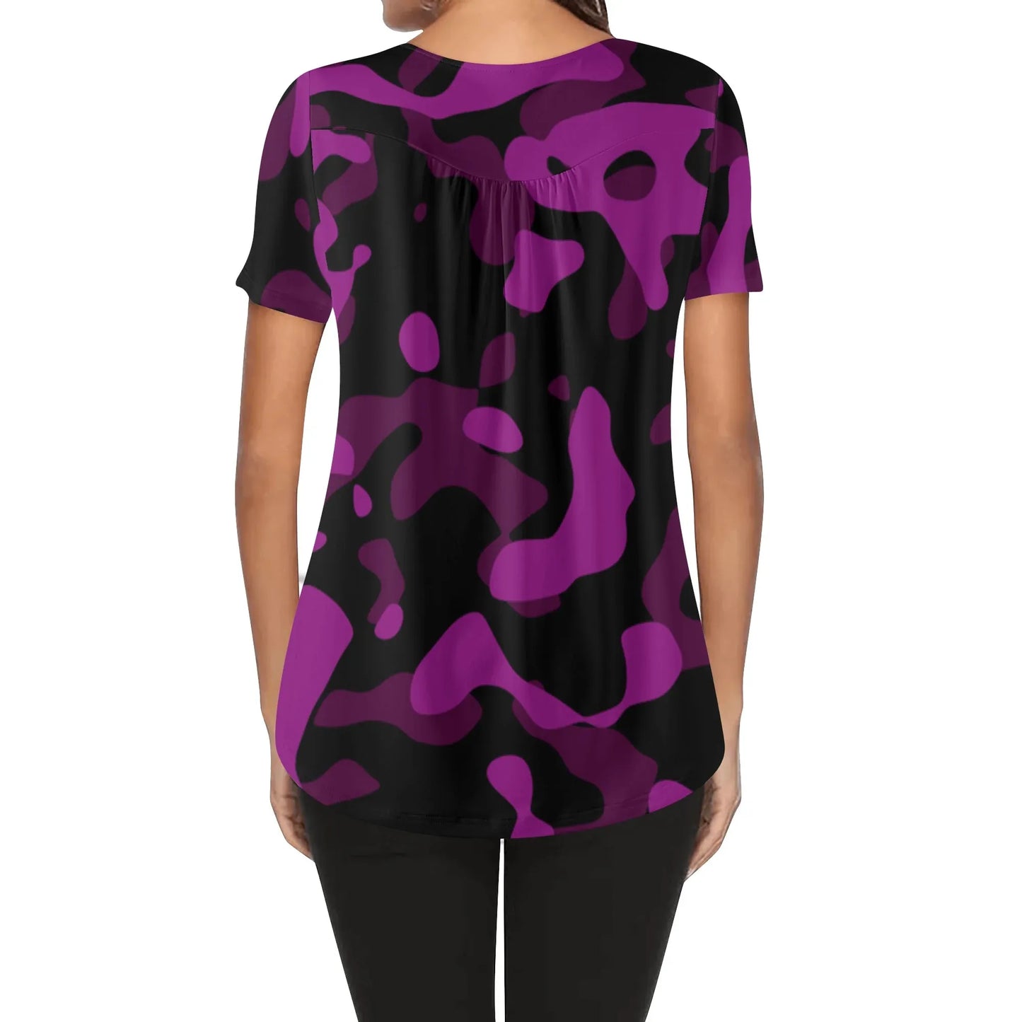 lockere-bluse-mit-u-ausschnitt-und-kurzen-armeln-fur-damen-black-pink-camouflage-bluse-jlr-design-2 - JLR Design