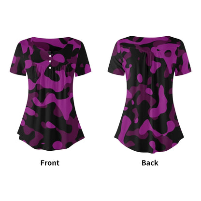 lockere-bluse-mit-u-ausschnitt-und-kurzen-armeln-fur-damen-black-pink-camouflage-bluse-jlr-design-5 - JLR Design