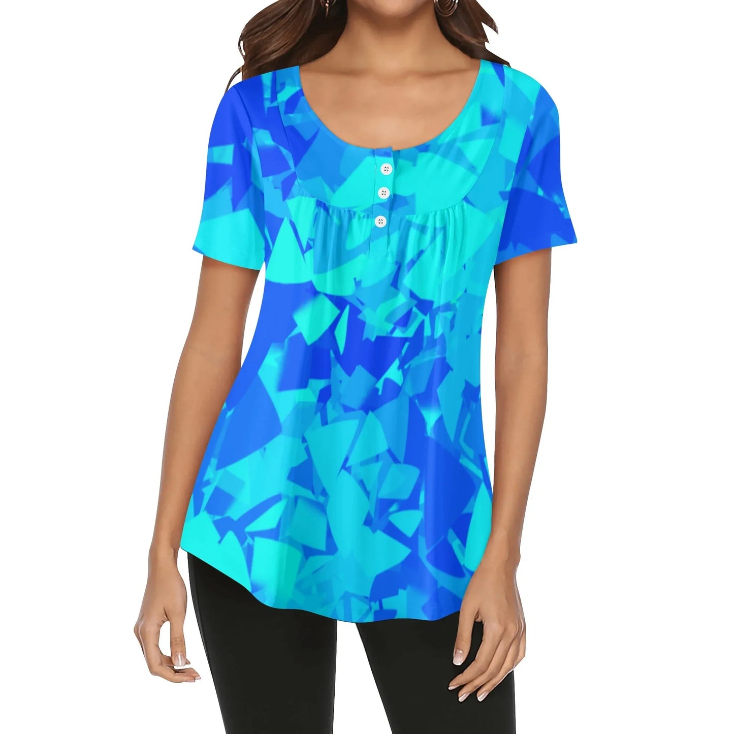 lockere-bluse-mit-u-ausschnitt-und-kurzen-armeln-fur-damen-blue-crystal-bluse-jlr-design-1 - JLR Design