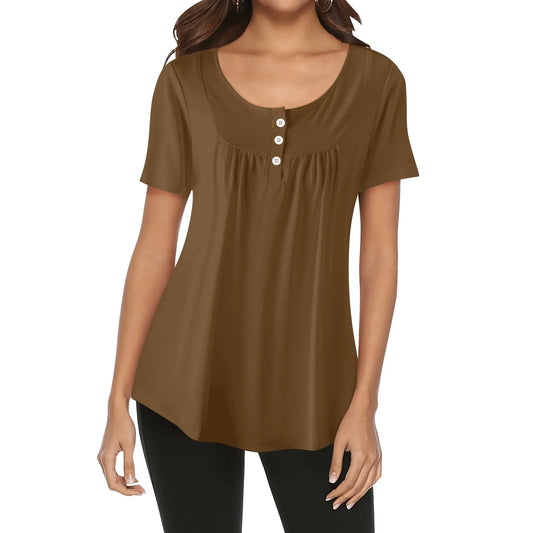 lockere-bluse-mit-u-ausschnitt-und-kurzen-armeln-fur-damen-braun-bluse-jlr-design-1 - JLR Design