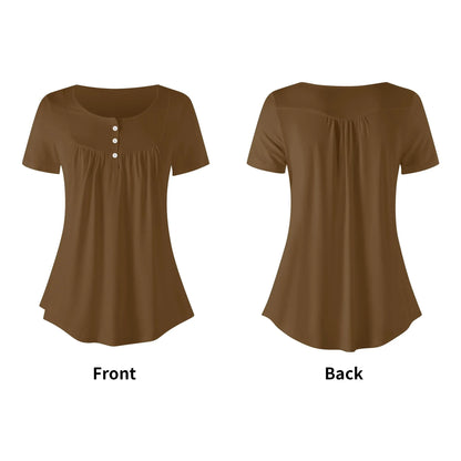lockere-bluse-mit-u-ausschnitt-und-kurzen-armeln-fur-damen-braun-bluse-jlr-design-5 - JLR Design