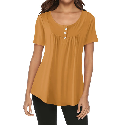lockere-bluse-mit-u-ausschnitt-und-kurzen-armeln-fur-damen-bronze-bluse-jlr-design-1 - JLR Design