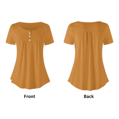 lockere-bluse-mit-u-ausschnitt-und-kurzen-armeln-fur-damen-bronze-bluse-jlr-design-5 - JLR Design