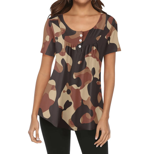 lockere-bluse-mit-u-ausschnitt-und-kurzen-armeln-fur-damen-brown-camouflage-bluse-jlr-design-1 - JLR Design
