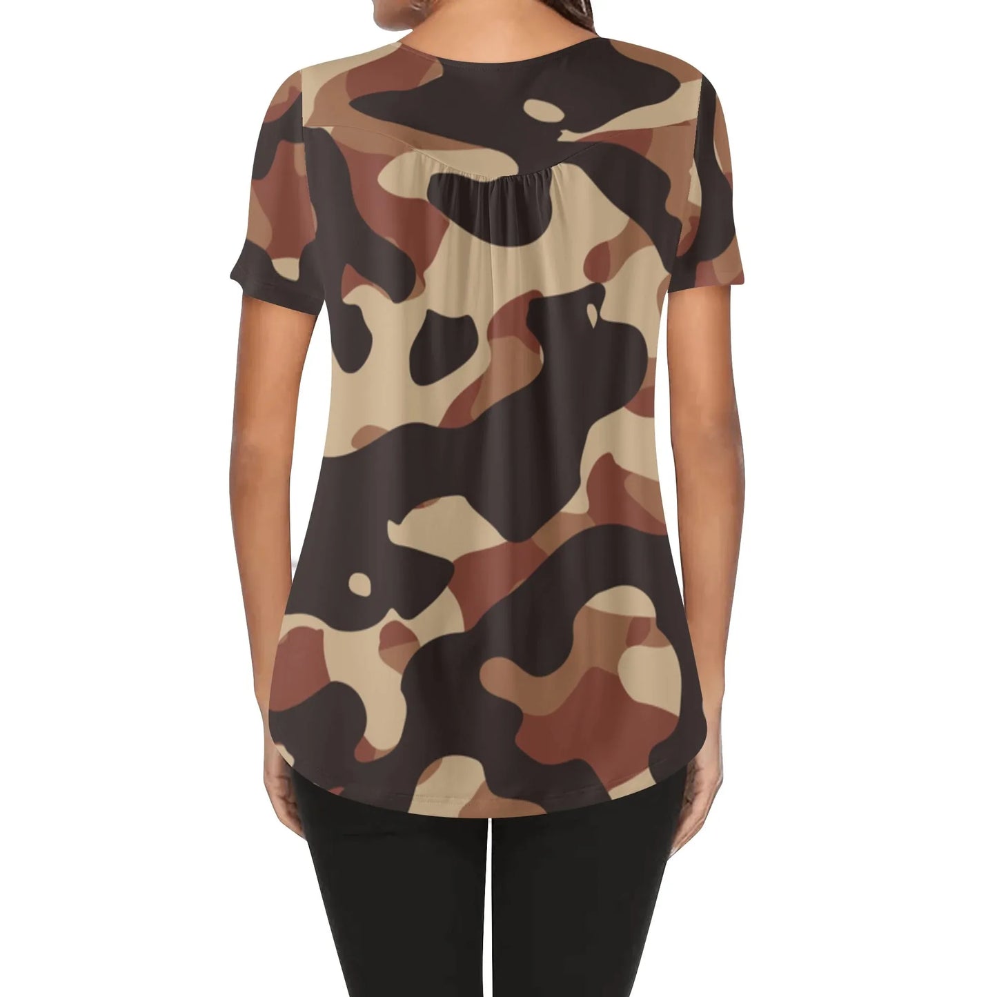 lockere-bluse-mit-u-ausschnitt-und-kurzen-armeln-fur-damen-brown-camouflage-bluse-jlr-design-2 - JLR Design
