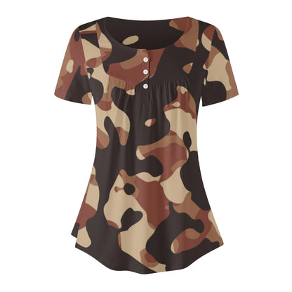 lockere-bluse-mit-u-ausschnitt-und-kurzen-armeln-fur-damen-brown-camouflage-bluse-jlr-design-3 - JLR Design