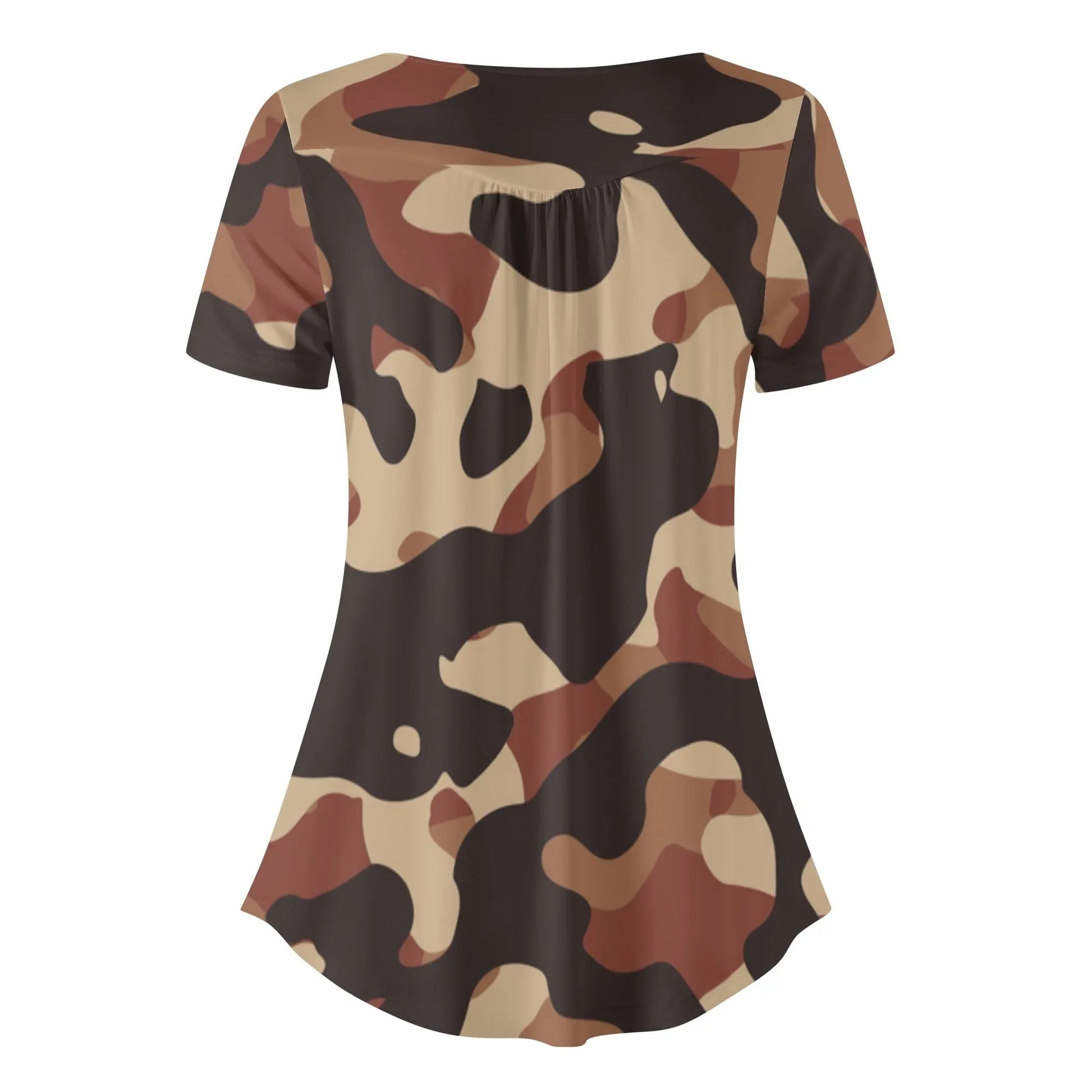 lockere-bluse-mit-u-ausschnitt-und-kurzen-armeln-fur-damen-brown-camouflage-bluse-jlr-design-4 - JLR Design