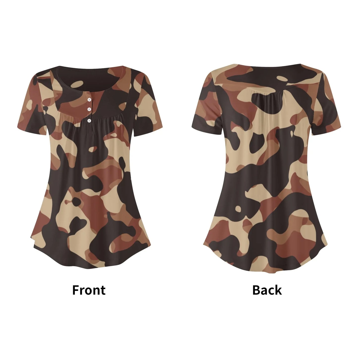 lockere-bluse-mit-u-ausschnitt-und-kurzen-armeln-fur-damen-brown-camouflage-bluse-jlr-design-5 - JLR Design