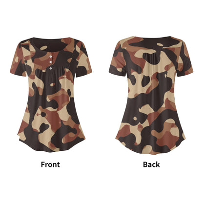 lockere-bluse-mit-u-ausschnitt-und-kurzen-armeln-fur-damen-brown-camouflage-bluse-jlr-design-5 - JLR Design
