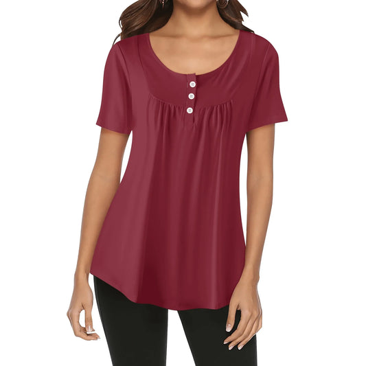lockere-bluse-mit-u-ausschnitt-und-kurzen-armeln-fur-damen-burgund-bluse-jlr-design-1 - JLR Design