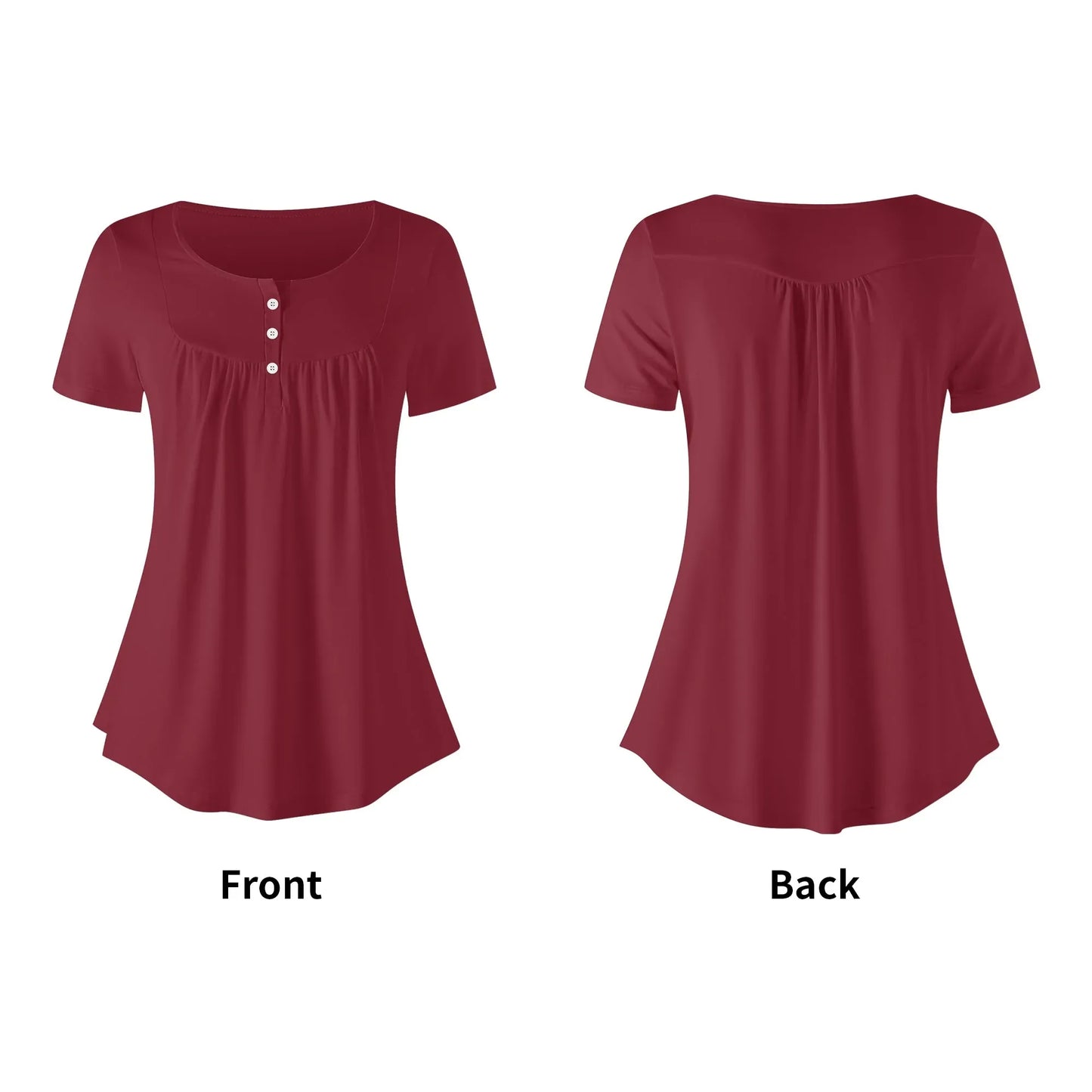 lockere-bluse-mit-u-ausschnitt-und-kurzen-armeln-fur-damen-burgund-bluse-jlr-design-5 - JLR Design