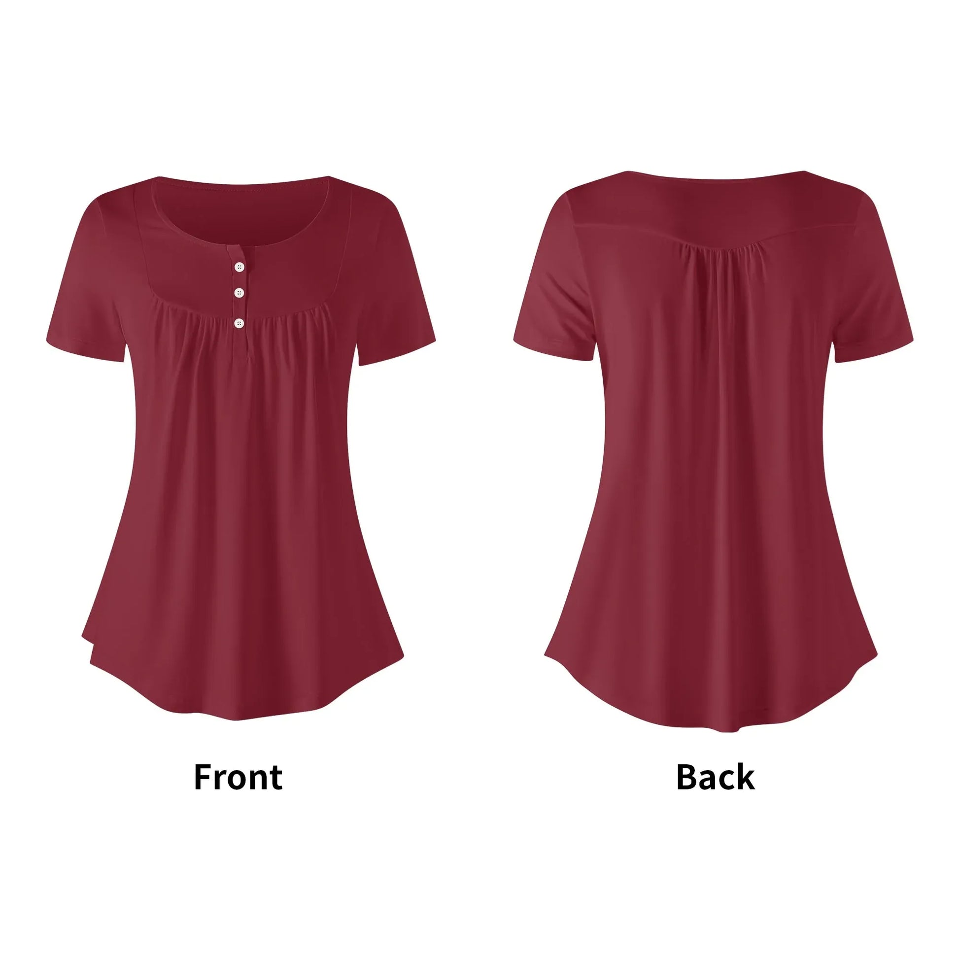 lockere-bluse-mit-u-ausschnitt-und-kurzen-armeln-fur-damen-burgund-bluse-jlr-design-5 - JLR Design