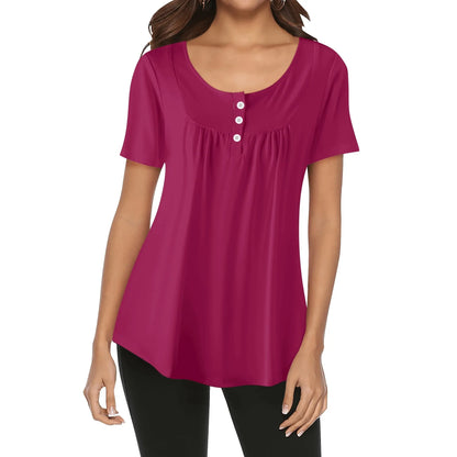 lockere-bluse-mit-u-ausschnitt-und-kurzen-armeln-fur-damen-burgundy-bluse-jlr-design-1 - JLR Design