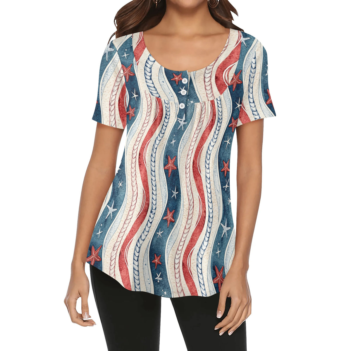 lockere-bluse-mit-u-ausschnitt-und-kurzen-armeln-fur-damen-coastal-nautical-v1-bluse-jlr-design-jlr-design-de-1 - JLR Design